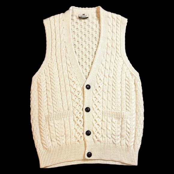 Vintage Carraig Donn Fisherman Sweater Vest Ivory Cable Knit 3D Grandpacore Sz L